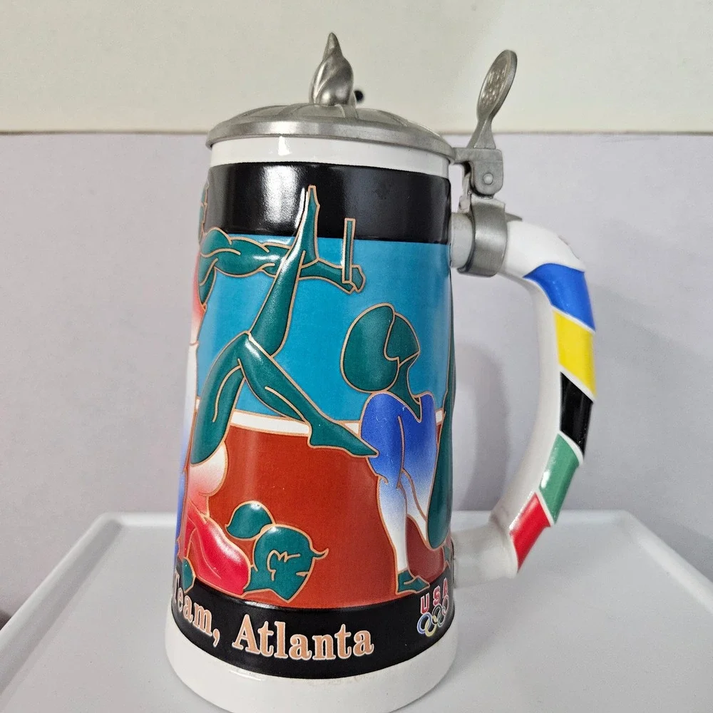 Anheuser-Busch Vintage 1996 Atlanta Olympic Gymnastics Stein Multicolor Lidded